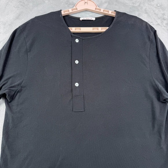 S.K. Manor Hill Henley Shirt Mens Large Black Long Sleeve Tee 100% Cotton